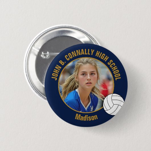 Navy Blue Gold Volleyball Player Photo High School Button (Vorne & Hinten)