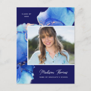 Navy Blue Gold Watercolor Foto Abschluss Postkarte