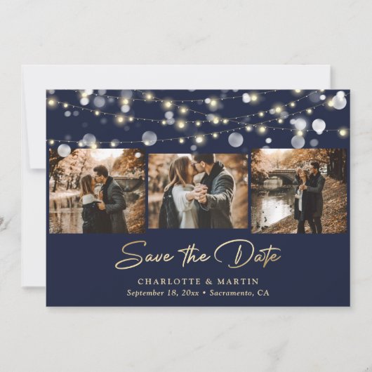 Navy Blue Gold Wedding 4 Foto Save the Date (Vorderseite)