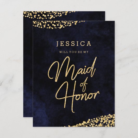 Navy Blue & Gold werden Sie meine Trauzeugin sein Einladung (Vorne/Hinten)