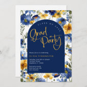Navy Blue Gold Wildblume Grad Party Einladung (Vorne/Hinten)