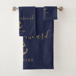 Navy Blue Gold Willkommen an Bord des Schiffes Nam Badhandtuch Set