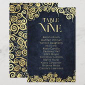 Navy Blue & Gold Wirbel Sitzkarten Tischnummer (Vorne/Hinten)