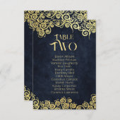 Navy Blue & Gold Wirbel Sitzkarten Tischnummer (Vorne/Hinten)