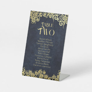 Navy Blue & Gold Wirbel Sitzkarten Tischnummer Sockelschild