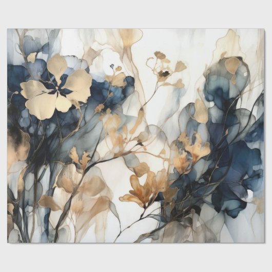 Navy Blue Gold Wrapping Paper Geschenkpapier (Flach)