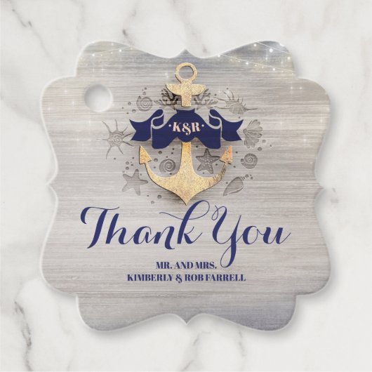 Navy Blue Golden Anchor Nautical Vielen Dank Geschenkanhänger (Vorderseite)
