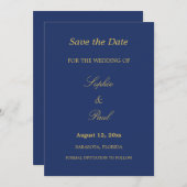 Navy Blue Golden Beige Save the Date (Vorne/Hinten)