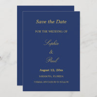 Navy Blue Golden Beige Save the Date