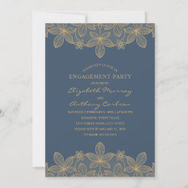 Navy Blue Golden Lace Engagement Party Elegant Einladung
