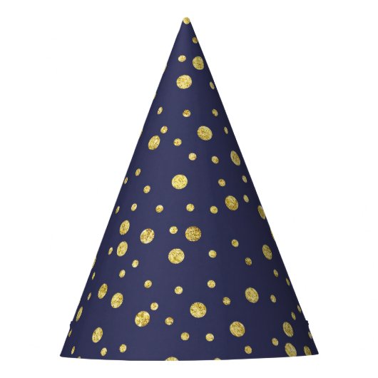 Navy Blue Golden Polka Dots Pattern Party Hats Partyhütchen (Vorderseite)