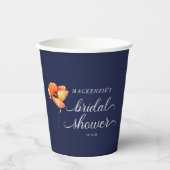 Navy Blue Golden Poppy Brautparty Pappbecher (Vorderseite)