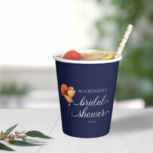 Navy Blue Golden Poppy Brautparty Pappbecher