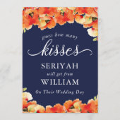 Navy Blue Golden Poppy Wie viele Kisses unterschre Einladung (Vorderseite)