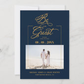 Navy Blue & Golden Sophisticated Minimalist Photo  Save The Date (Vorderseite)