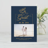 Navy Blue & Golden Sophisticated Minimalist Photo  Save The Date (Stehend Vorderseite)