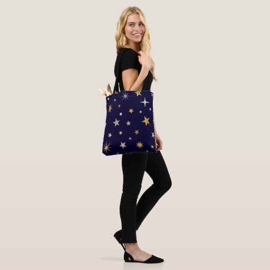 Navy Blue Golden Star Muster Tasche (Am Model)