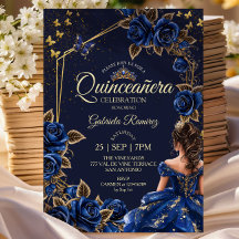 Navy Blue Golden Tiara Rosen Quinceañera