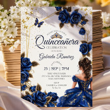 Navy Blue Golden Tiara Rosen Quinceañera
