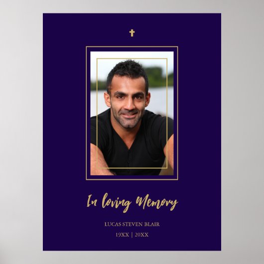 Navy Blue & Golden Traditional Elegant Funeral Poster (Vorne)