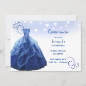 Navy Blue Gown String Lights Quinceanera Einladung (Vorderseite)
