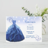 Navy Blue Gown String Lights Quinceanera Einladung (Stehend Vorderseite)