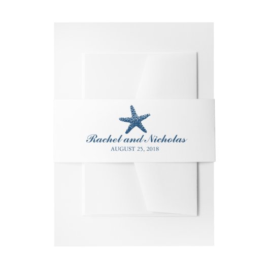 Navy Blue Graceful Starfish | Hochzeit Einladungsbanderole (Vorderseite Beispiel)