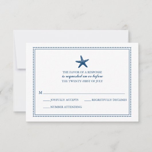 Navy Blue Graceful Starfish Wedding RSVP (Vorderseite)