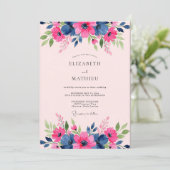 Navy Blue Gracious Spring Wedding Einladung (Stehend Vorderseite)