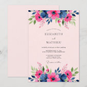 Navy Blue Gracious Spring Wedding Einladung (Vorne/Hinten)