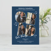 Navy Blue GRAD Foto Collage Graduation Party Einladung (Stehend Vorderseite)