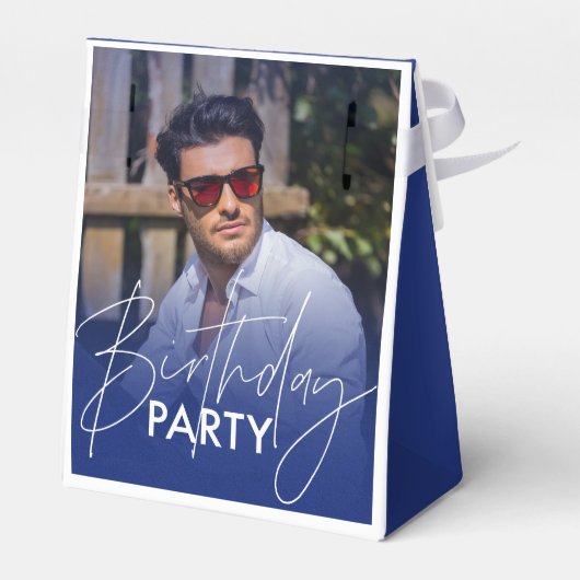 Navy Blue Gradient Foto Geburtstag Geschenkschachtel (Rückseite)