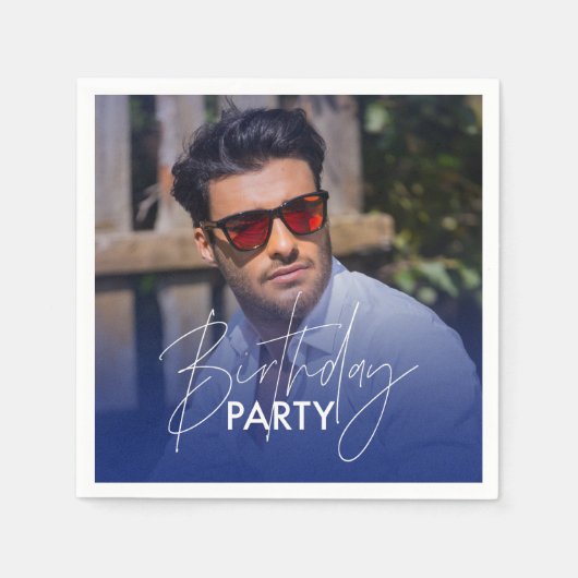 Navy Blue Gradient Personalisiertes Foto Geburtsta Serviette (Vorderseite)