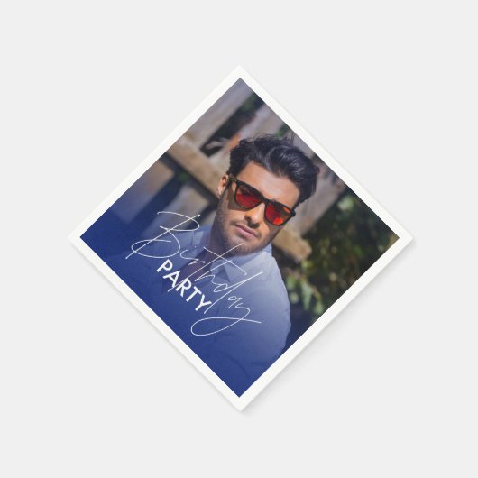 Navy Blue Gradient Personalisiertes Foto Geburtsta Serviette (Ecke)