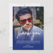 Navy blue Gradient Photo Birthday Thank you card Einladung (Vorderseite)