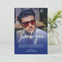Navy blue Gradient Photo Birthday Thank you card Einladung