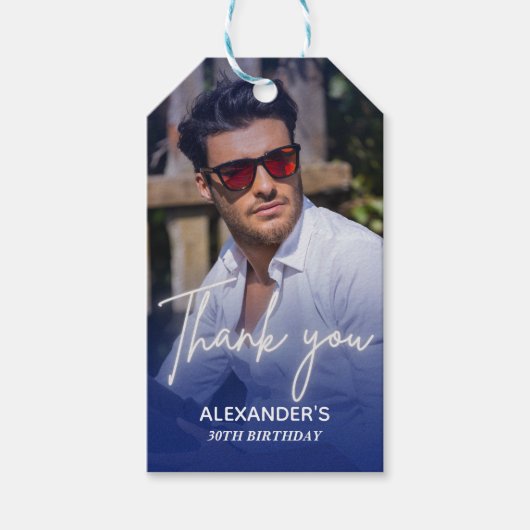 Navy blue Gradient Photo Birthday Thank you Geschenkanhänger (Vorderseite)