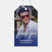 Navy blue Gradient Photo Birthday Thank you Geschenkanhänger (Rückseite)