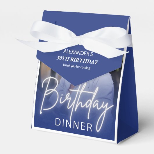 Navy Blue Gradient Photo Dinner Birthday Geschenkschachtel (Vorderseite)