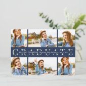 Navy Blue Graduate 6 Foto Collage Abschluss Ankündigung (Stehend Vorderseite)