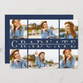 Navy Blue Graduate 6 Foto Collage Abschluss Ankündigung (Vorne/Hinten)