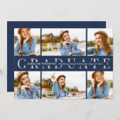 Navy Blue Graduate 6 Foto Collage Abschluss Einladung (Vorne/Hinten)