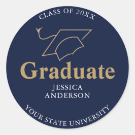 Navy Blue Graduate Cap Abschluss Runder Aufkleber
