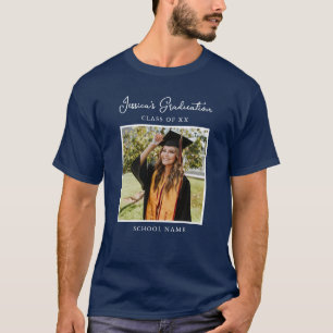 Navy Blue Graduate Custom Foto Modernes Party T-Shirt