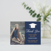 Navy Blue Graduate Foto 2025 Abschluss Vielen Dank Postkarte (Stehend Vorderseite)