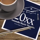 Navy Blue Graduation Cap Class of 20XX Name Serviette