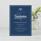 Navy Blue Graduation Party Einladung (Stehend Vorderseite)