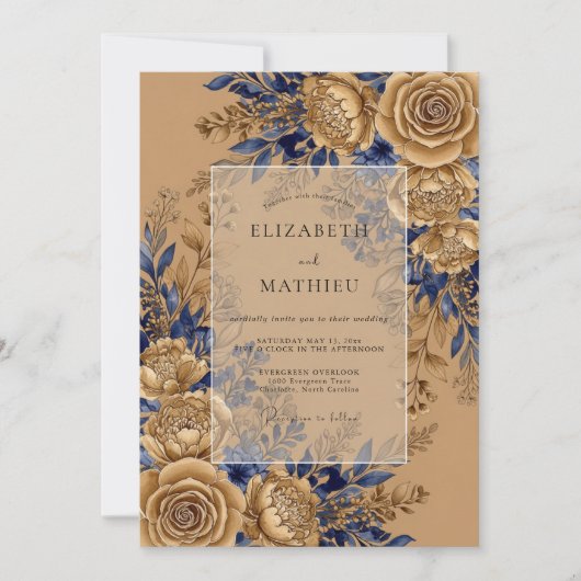 Navy Blue Grandiose Rustic Wedding Einladung (Vorderseite)