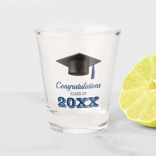 Navy Blue Gratulationen Uni-Abschluss Schnapsglas (Vorderseite)