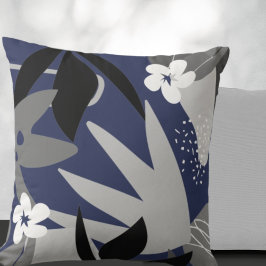 Navy Blue & Grau Abstrakte Blumenmuster Kissen